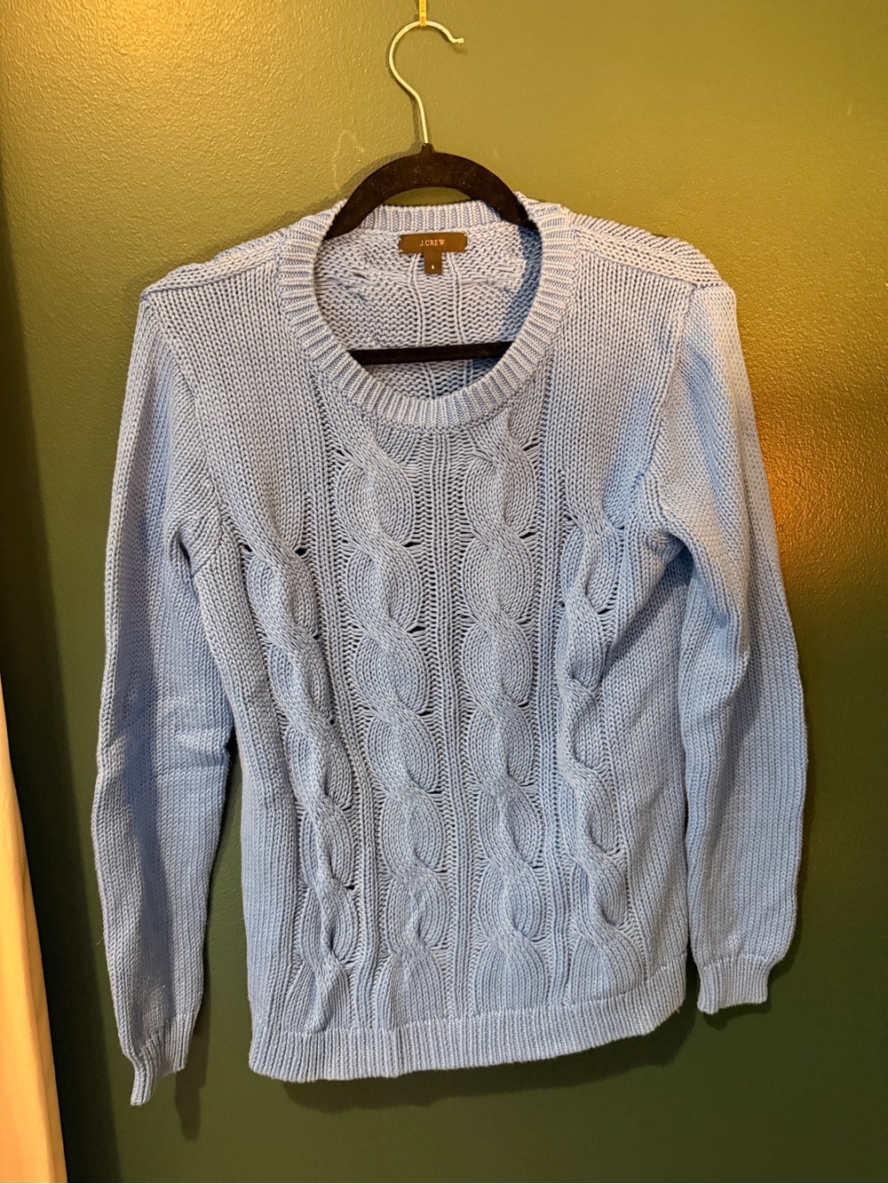 J. Crew Women's Pale Blue Cable-Knit Crewneck Sweater